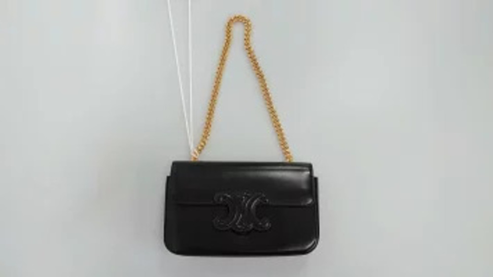 Celine Triomphe Chain Shoulder Bag black leather